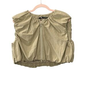 Zara khaki gathered crop top vest size Medium